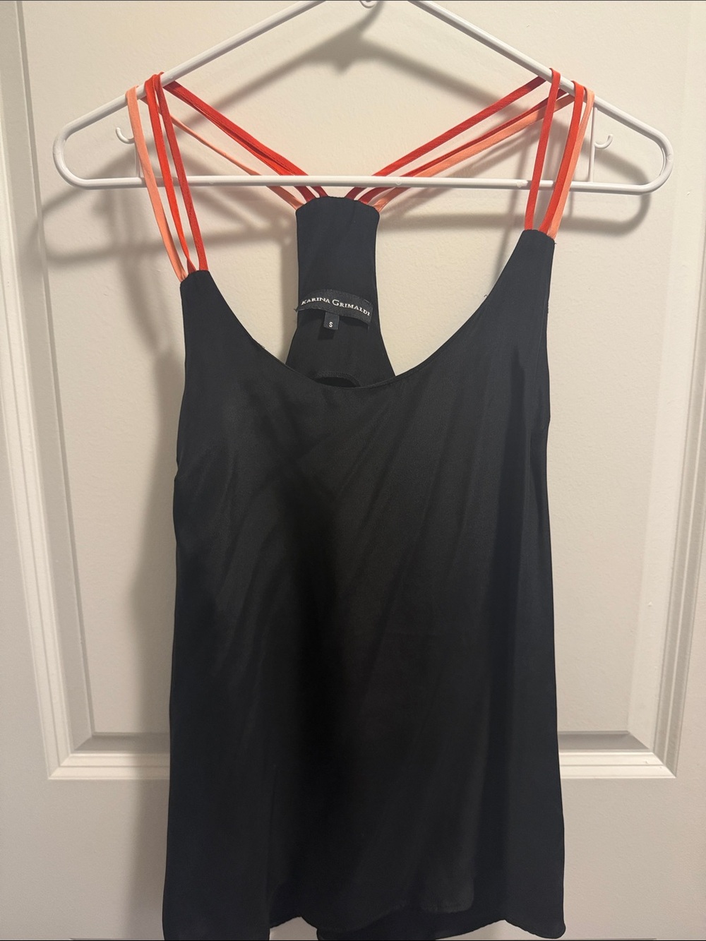 🌸 Karen Kane Black Tank with Bright Orange Double Straps